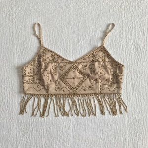 Gold Beaded Tan Crop Top NWT